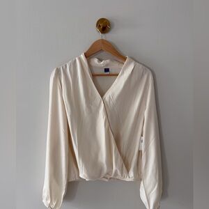 Old Navy Cream Surplice Long Sleeve Blouse